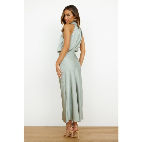 HELLO MOLLY SWITCH OVER SATIN MAXI DRESS SAGE Sz L - Picture 4 of 10